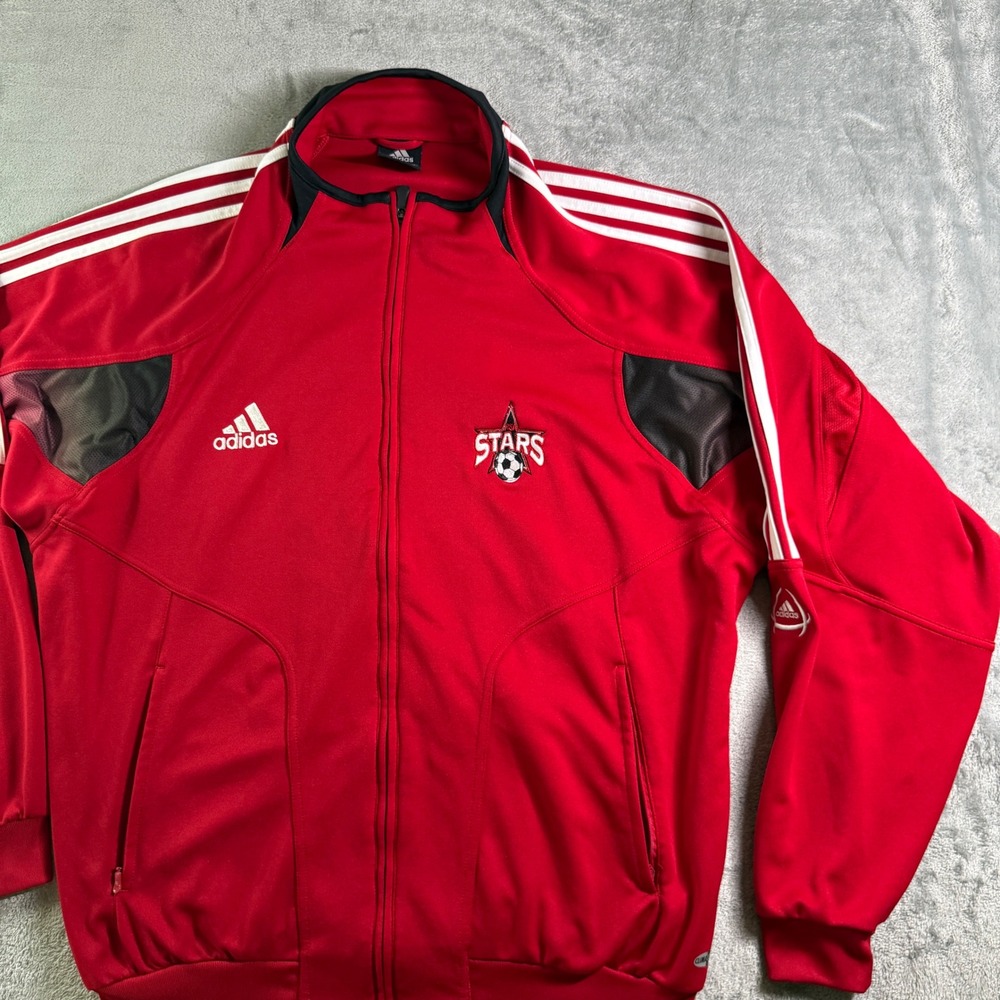 VTG Y2K Adidas Stars Soccer Track Jacket Full Zip Red White Stripes Mens XL